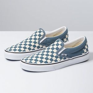 Blue checkered slip on Vans